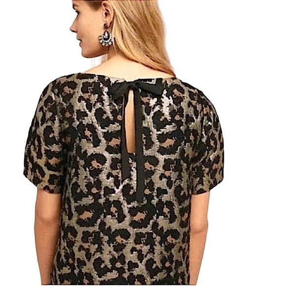 HUTCH X ANTHROPOLOGIE Metallic Animal Print Brocade Keyhole Tie Back Top - Picture 2 of 10